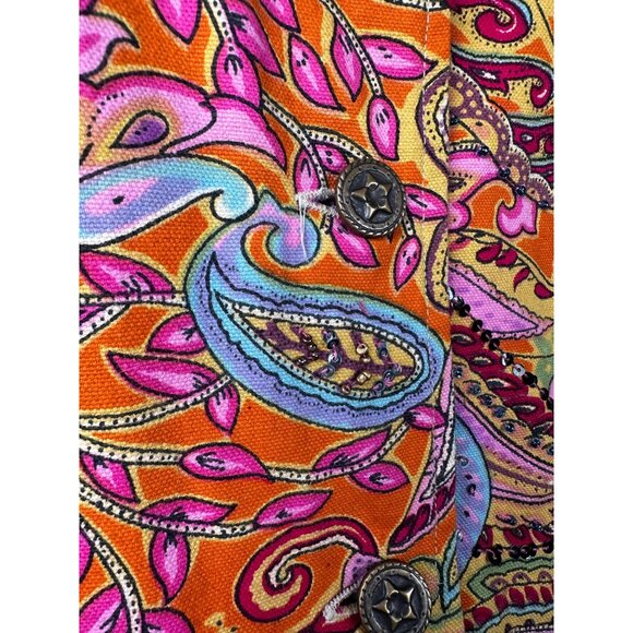 Coldwater Creek Colorful Jacket XS Pink Orange Boho Artsy Floral Art To Wear - Picture 5 of 9